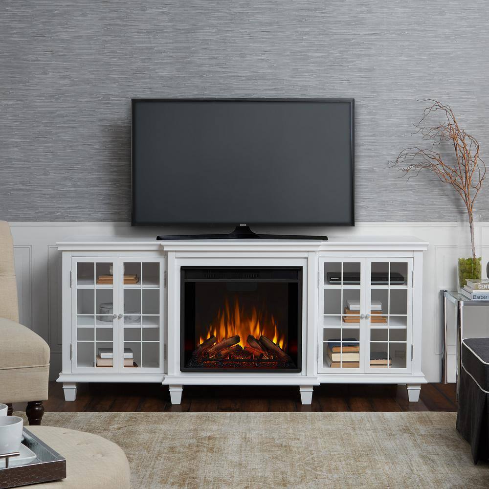 Real Flame Marlowe 70 in. Freestanding Electric Fireplace TV Stand in White 2770E-W