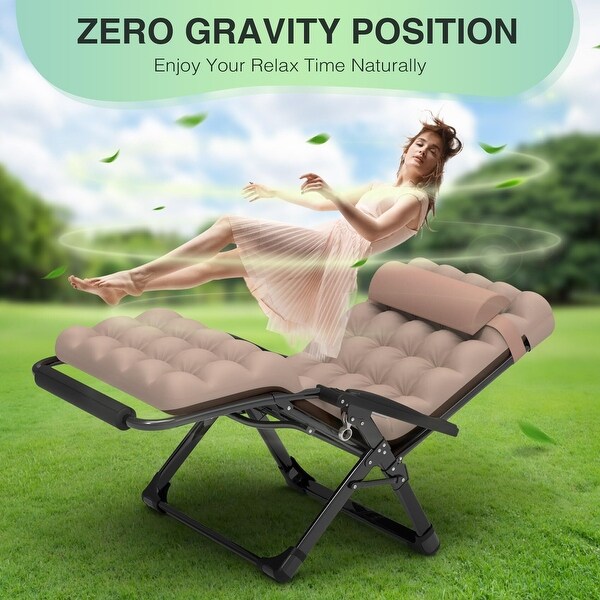 Oversized Zero Gravity Chair，Lounge Chair w/Removable CushionandHeadrest，Reclining Patio Camping Chair for Indoor Outdoor