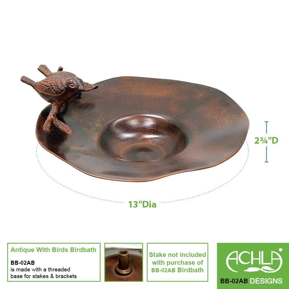 ACHLA DESIGNS 13 in. Dia Antique Patina Antique Birdbath with Birds BB-02AB