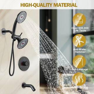 CRANACH Single Handle 3-Spray Tub and Shower Faucet 2.5 GPM Temperature Display Shower Head in Matte Black (Valve Included) SRSFS-1020-BK5