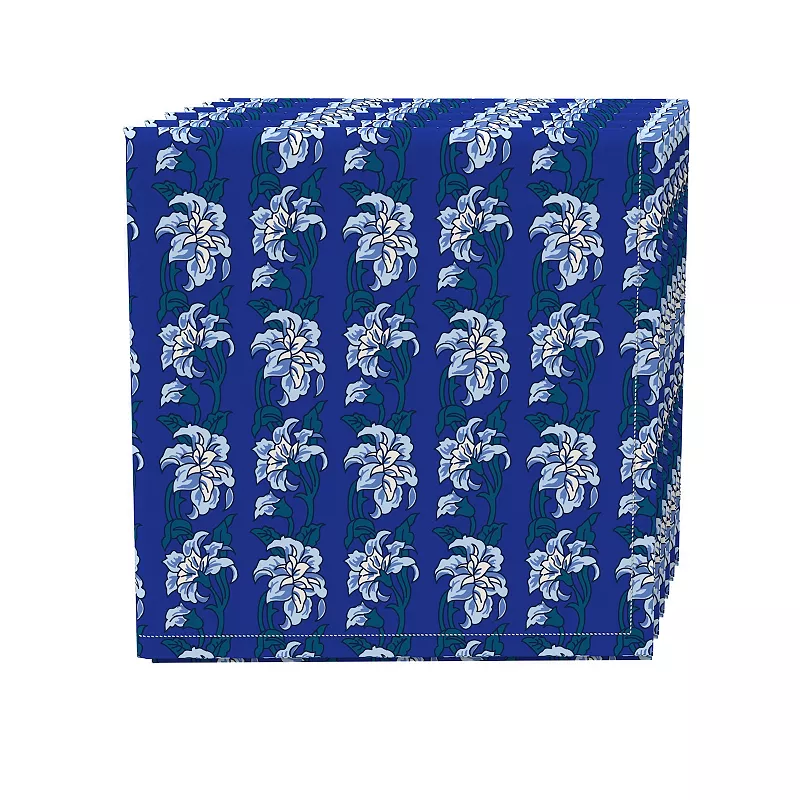 Napkin Set of 4， 100% Cotton， 20x20， Blue Shaded Peony Flowers