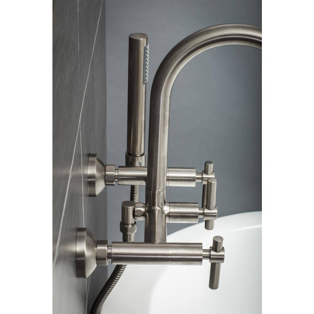 PELHAM  WHITE Modern 3-Handle Wall Mount Tub Faucet with Handshower and Hose Metal Levers in Brushed Nickel PW82410-L-BN