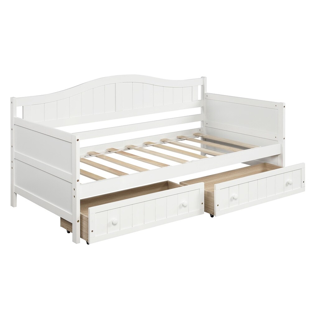 Twin Size Traditional Wood Daybed with 2 Drawers for Small Bedroom City Aprtment Dorm