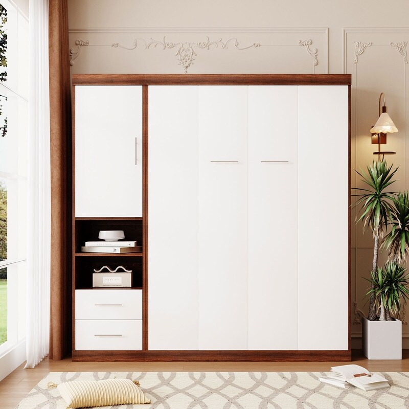 Modern Full Size Murphy Bed Wall Bed with Cabinet for Home Office and Guest Room