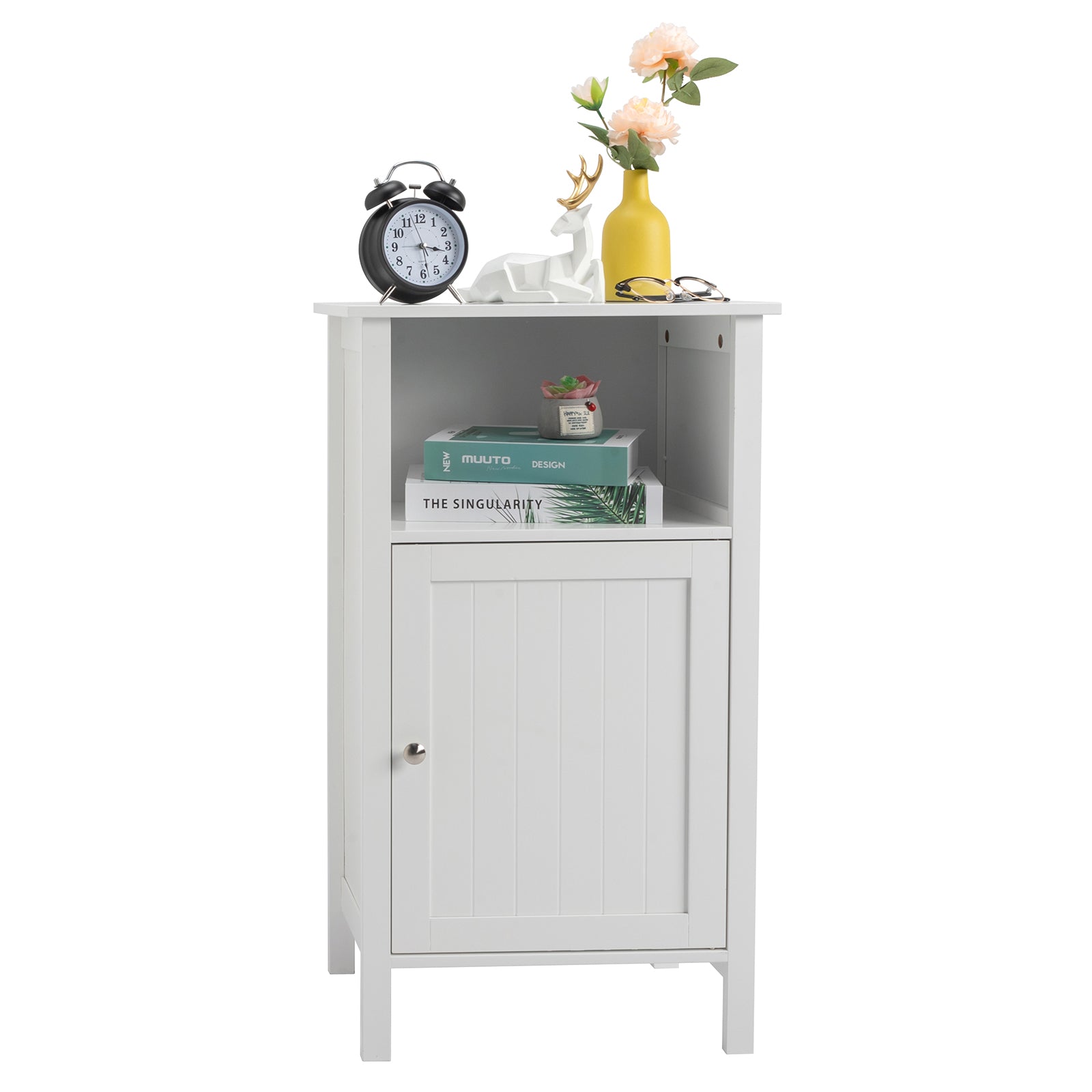 Ktaxon Wooden Bathroom Floor Cabinet, Freestanding Storage Cabinet with Cupboard and Open Shelf for Home, White