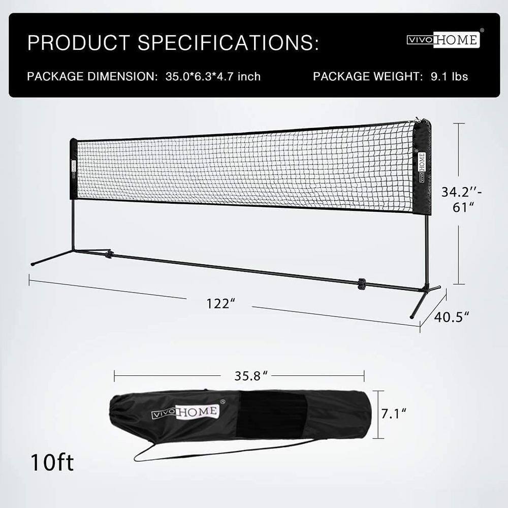 VIVOHOME Portable 10 ft. H Adjustable Outdoor Badminton Net Set with Stand and Carry Bag X002ESNYT1