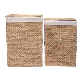 Villacera 26 in. H Portable Handmade Water Hyacinth Wicker Laundry Hamper with Lid in Natural (2-Pack) HWD020164