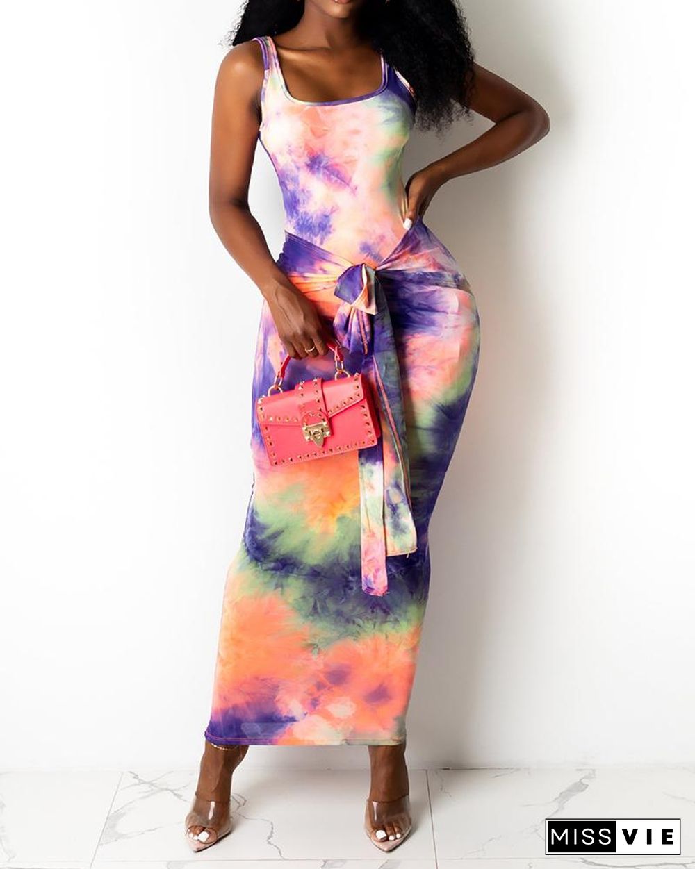 Floral Print Sleeveless Slit Midi Dress