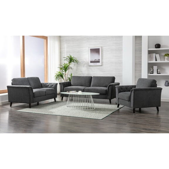 Stanton Dark Gray Linen Sofa Loveseat Chair Living...