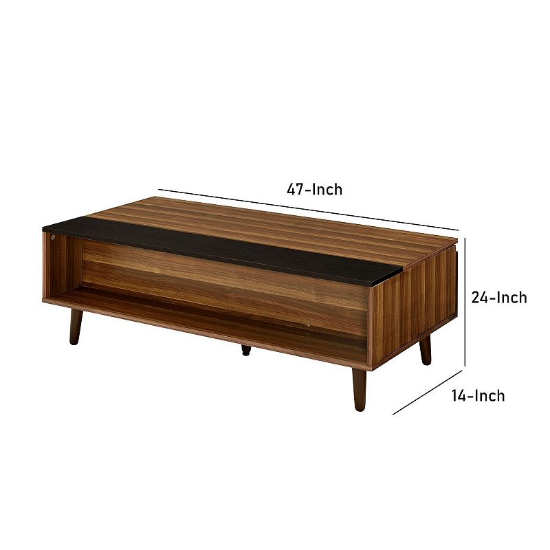 Wooden Coffee Table with Lift Top Storage and 1 Open Shelf， Walnut Brown