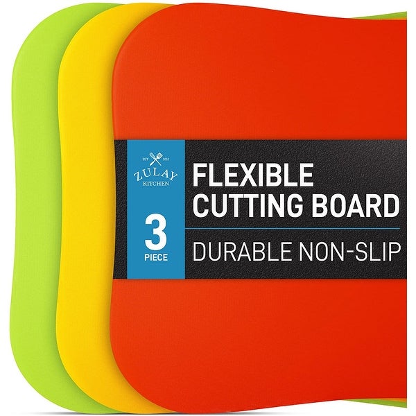 Zulay Kitchen Non-Slip Flexible Cutting Matts - Thick and Durable - Non-Porous - Set of 3