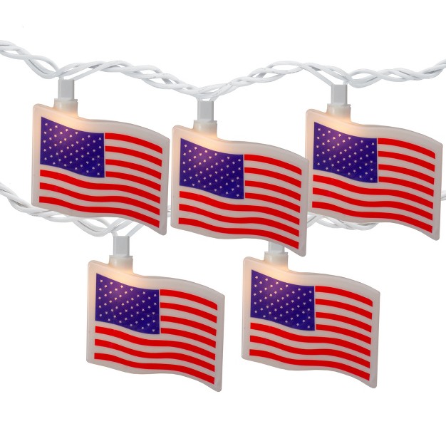 Northlight 10 count Red And Blue Patriotic American Flag 4th Of July Lights 7 5ft White Wire