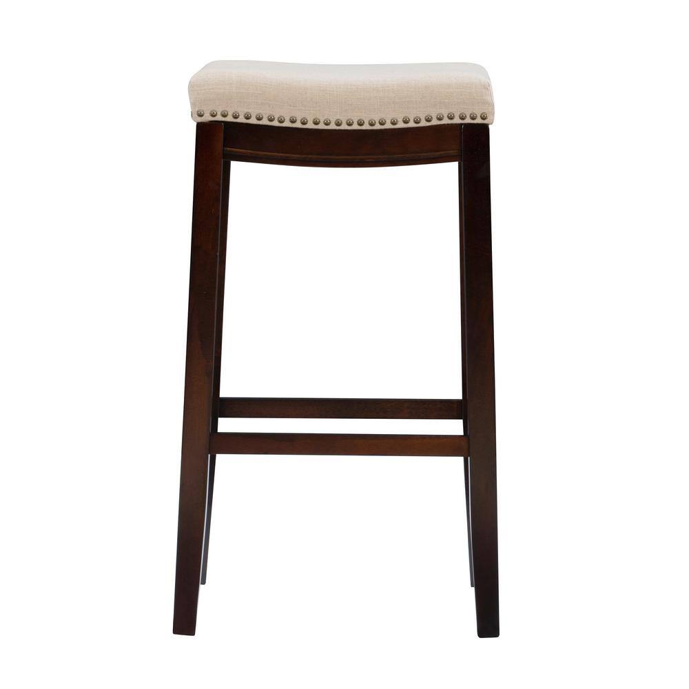 Linon Home Decor Concord Dark Walnut Finish Frame Barstool with Padded Beige Linen Seat 98326WAL-01-KD