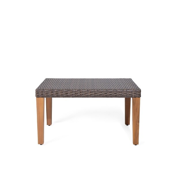 Hampton Outdoor Transitional Wicker and Acacia Wood Ottoman by Christopher Knight Home