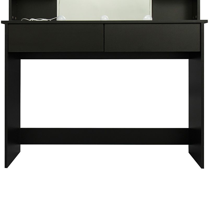 Modern Dressing table with 2 Drawers， 4 open shelves， Rectangular Makeup Table with Mirror， 10-lamp bulb