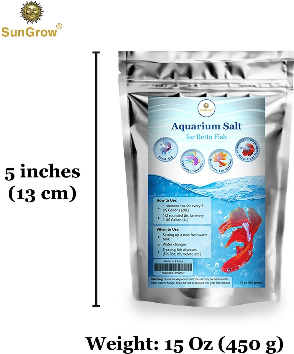 SunGrow Betta Fish Water Conditioner and Treatment Freshwater Fish Aquarium Salt， 16-oz bag