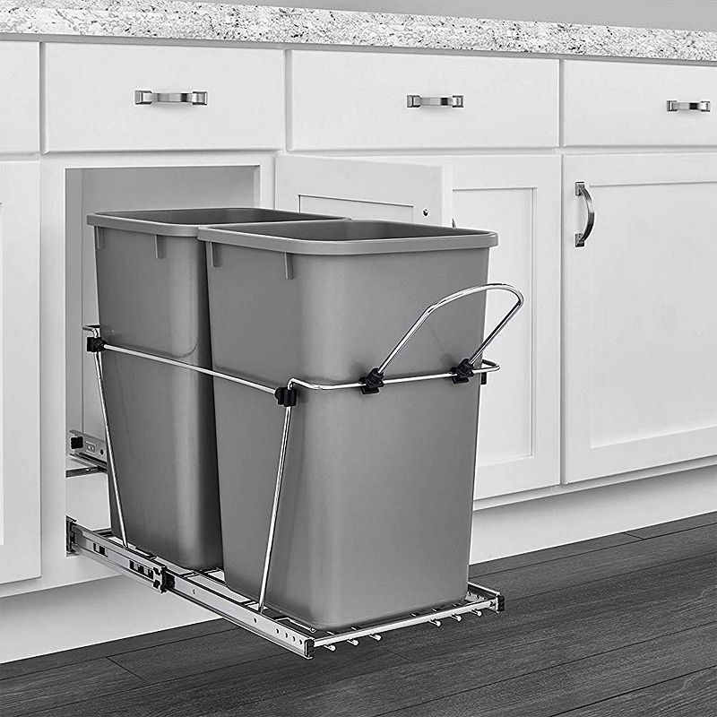 Rev-a-shelf Double Pull Out Trash Can 27 Qt For Kitchen， Silver， Rv-15kd-17c S