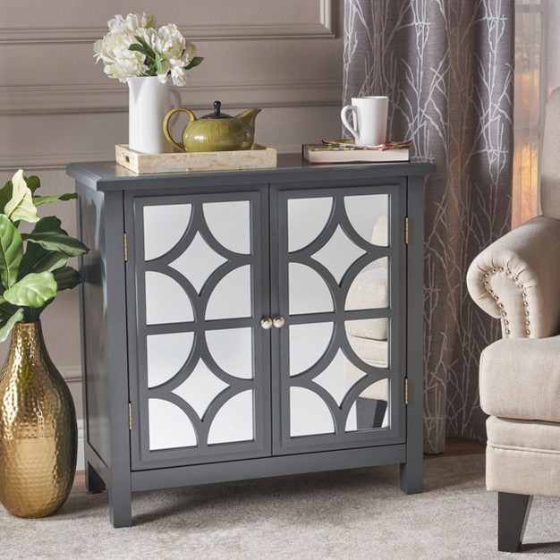 Melora Fir Wood Cabinet With Mirrored Doors Charcoal Gray Christopher Knight Home