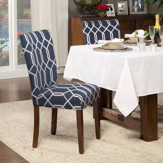 Homepop Parsons Navy Blue and Cream Lattice Upholstered Dining Chair (Set of 2) K6805-F2062