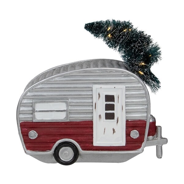 8.5 LED Lighted Camper with Pine Bough Christmas Decoration