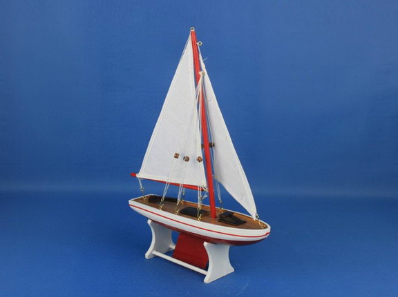 Handcrafted Model Ships Sailboat Red 12 Wooden Dec...