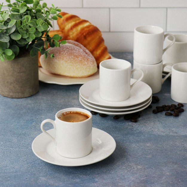 Gibson Our Table Simply White Fine Ceramic 6 Piece Espresso Demi Cup And Saucer Set In White