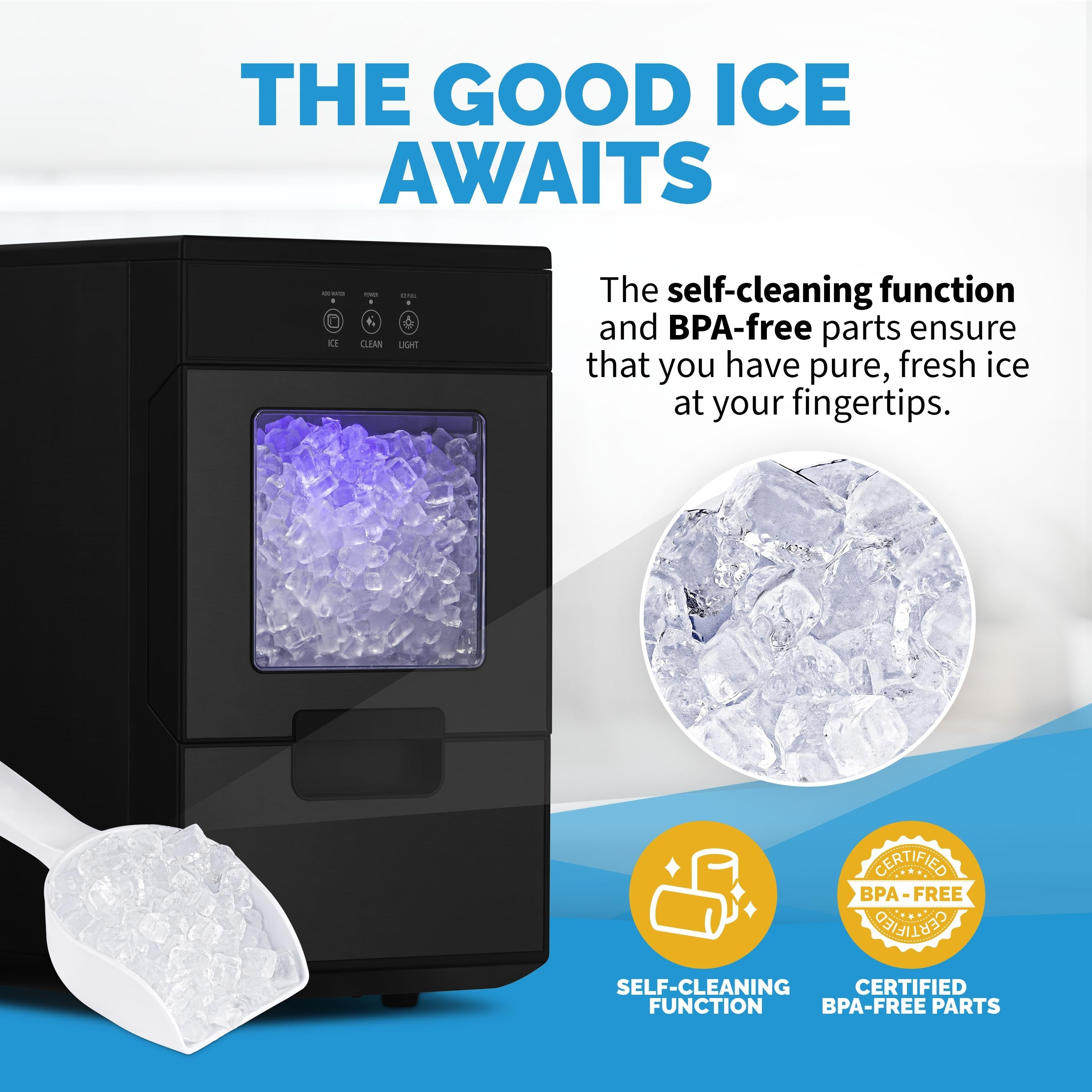 🔥LAST DAY 80% OFF🔥Newair 44lb. Nugget Countertop Ice Maker with Self-Cleaning Function, Refillable Water Tank, Perfect for Kitchens, Offices, Home Coffee Bars, and More