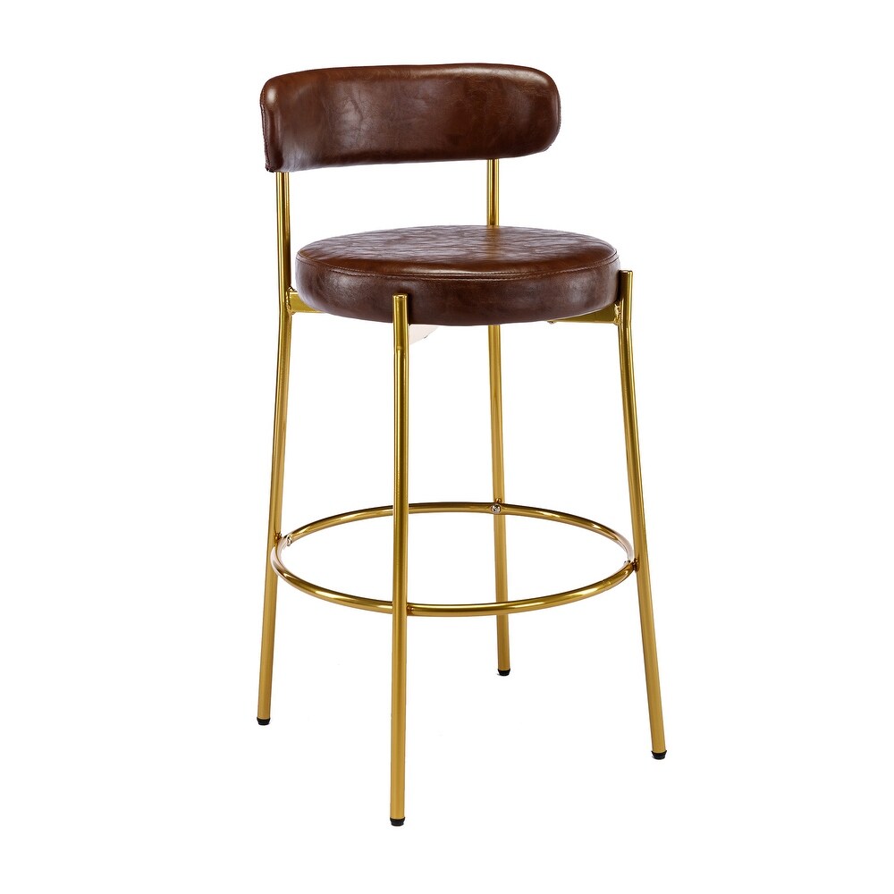 2 industrial armless bar stools with backrest and footstool