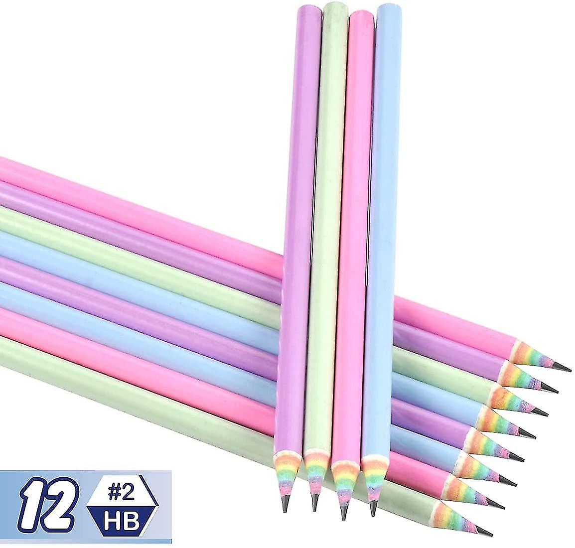 Miman 12-pack Eco-friendly Wood Plastic Free Rainbow Recycled Paper Hb Pencils For School And Office Supplies