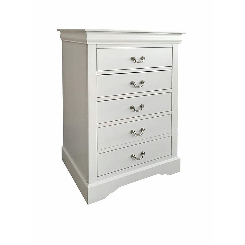 Traditional Style Wood and Metal Chest with 5 Drawers， White