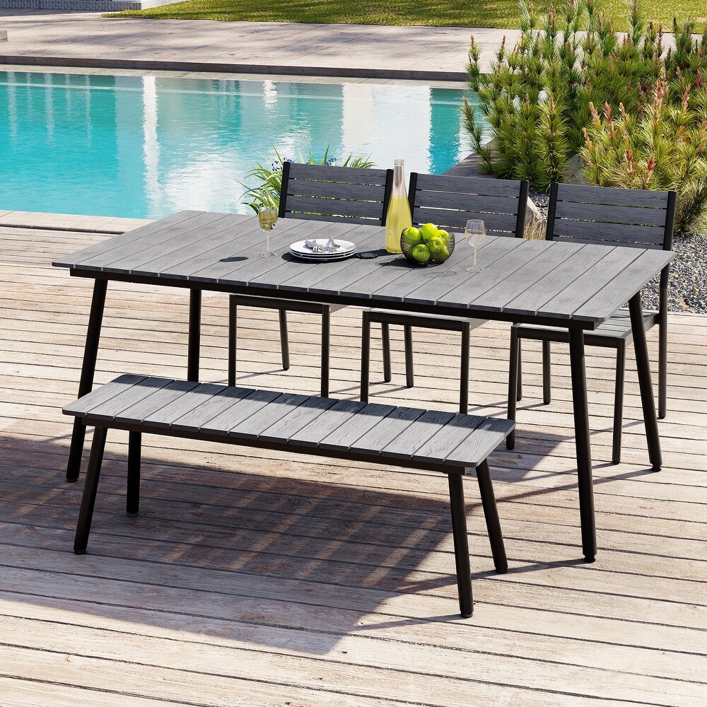 Outdoor Dining Furniture Rectangular Dining Table for 8 or 6 with Umbrella Hole