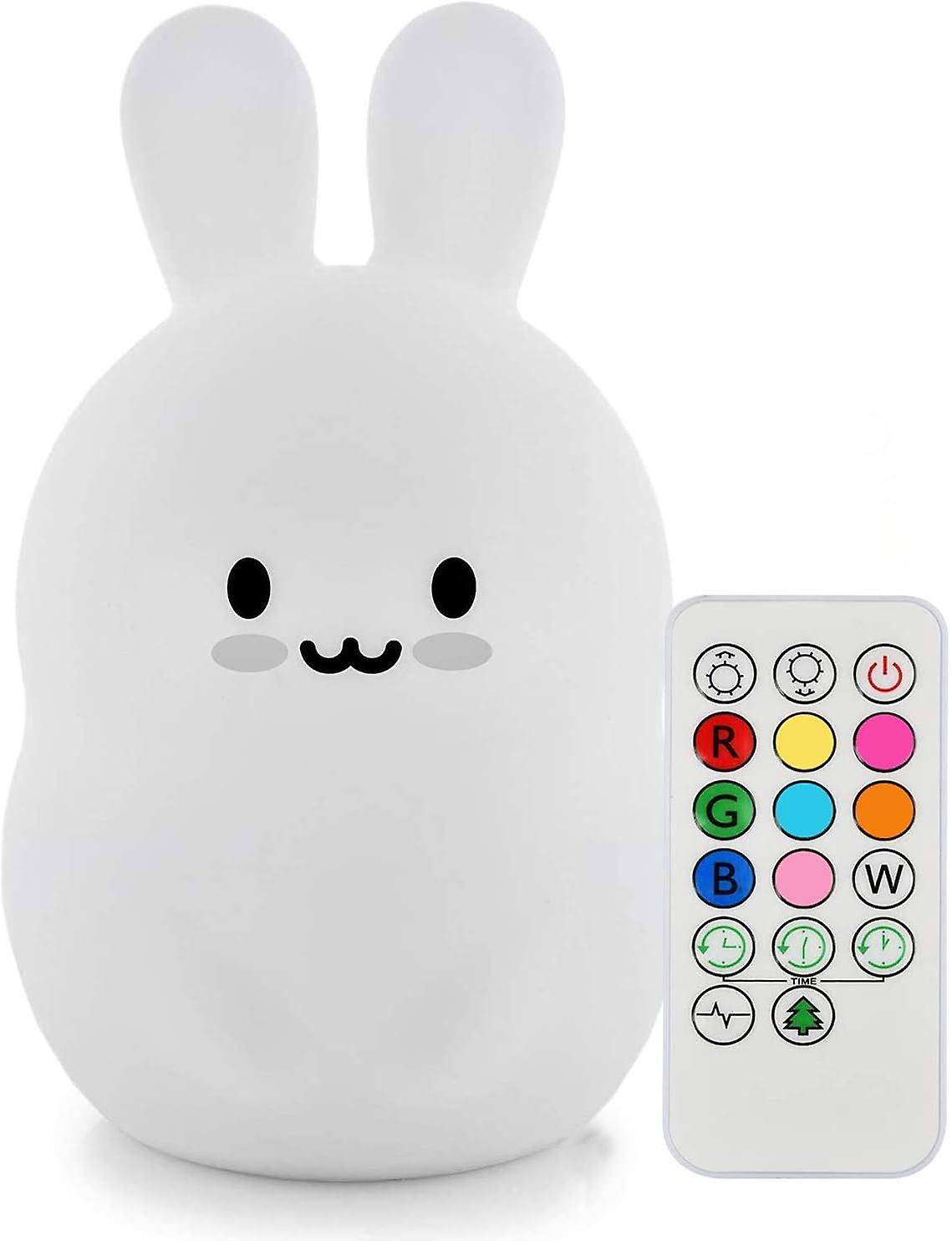 Kids Night Light Rabbit Lamp Soft Silicone Bedside Lamp 9 Colors Rechargeable Remote Control Led Night Light For Gift/office/bedroom/outdoor