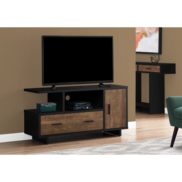 Tv Stand， 48 Inch， Console， Media Entertainment Center， Storage Cabinet， Drawers， Living Room， Bedroom， Black And Brown Laminate， Contemporary， Modern