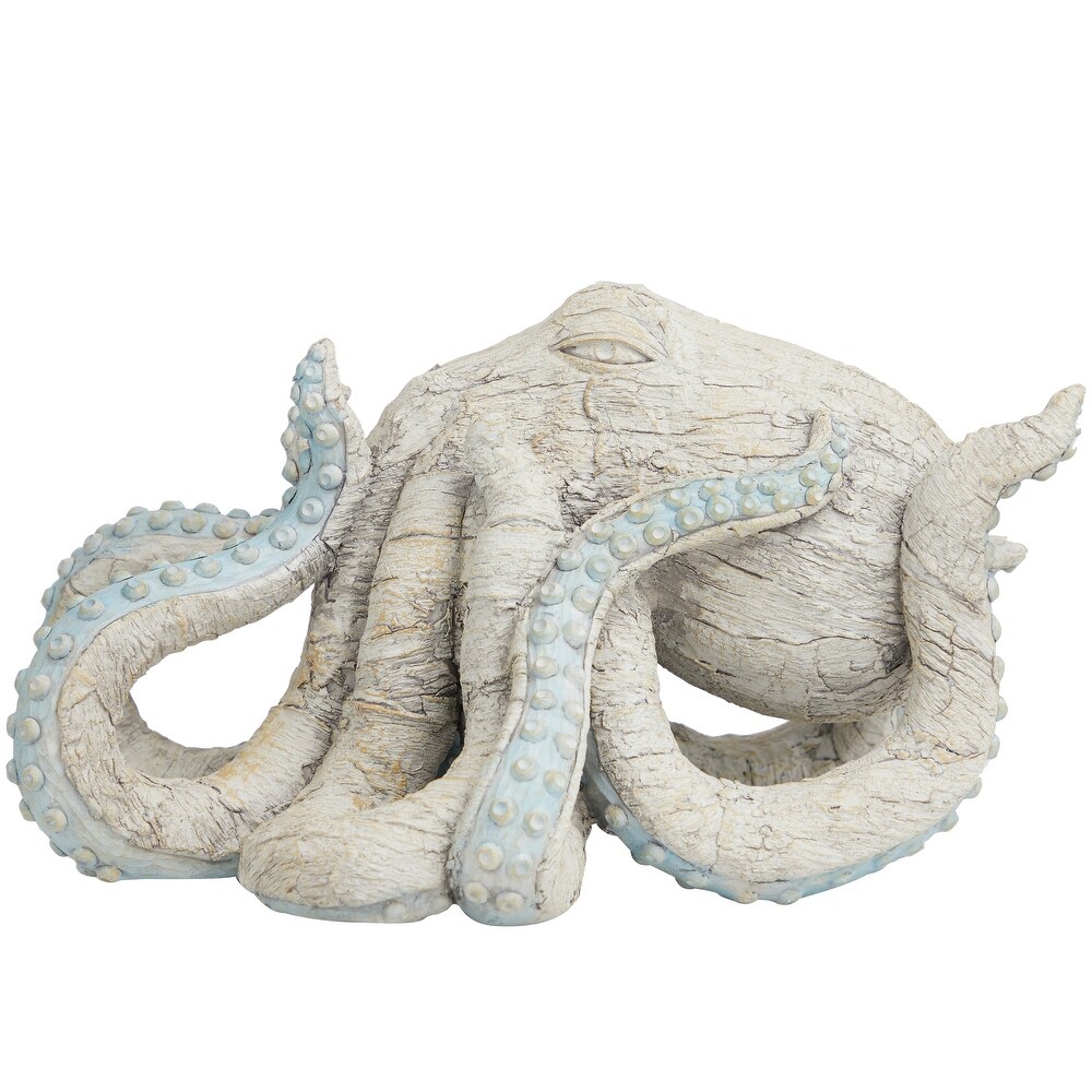 Beige Resin Textured Octopus Sculpture with Light Blue Tentacles