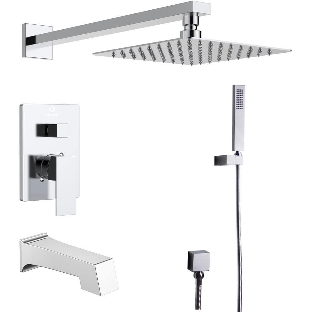 Lexora Monte Celo 1Spray Tub and Shower Faucet Combo with Square Showerhead and Handheld Shower Wand in Chrome