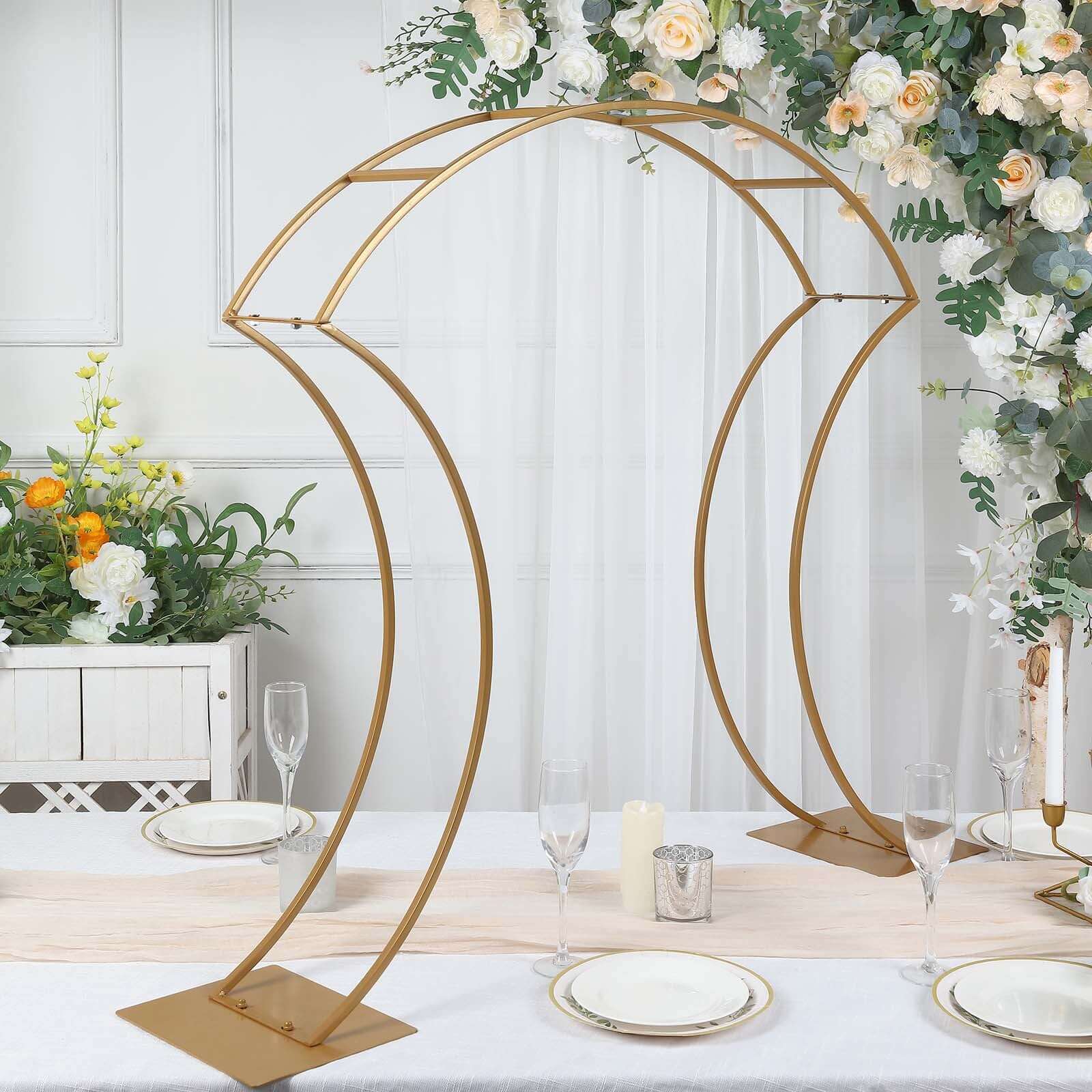 Gold Metal Floral Arch Frame Wedding Table Centerpiece Stand With Curvy Design, Large Table Display or Aisle Prop 38