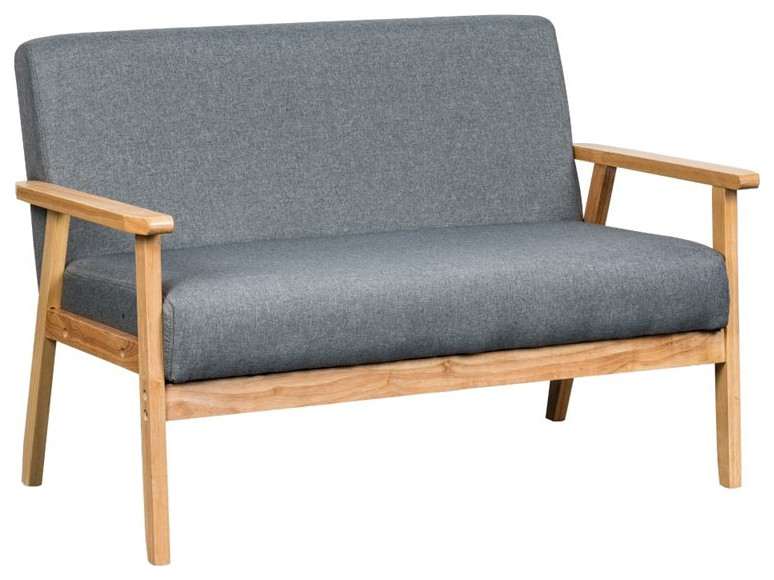 Maklaine 17 quotContemporary Fabric/Solid Wood Loveseat in Gray   Midcentury   Loveseats   by Homesquare  Houzz