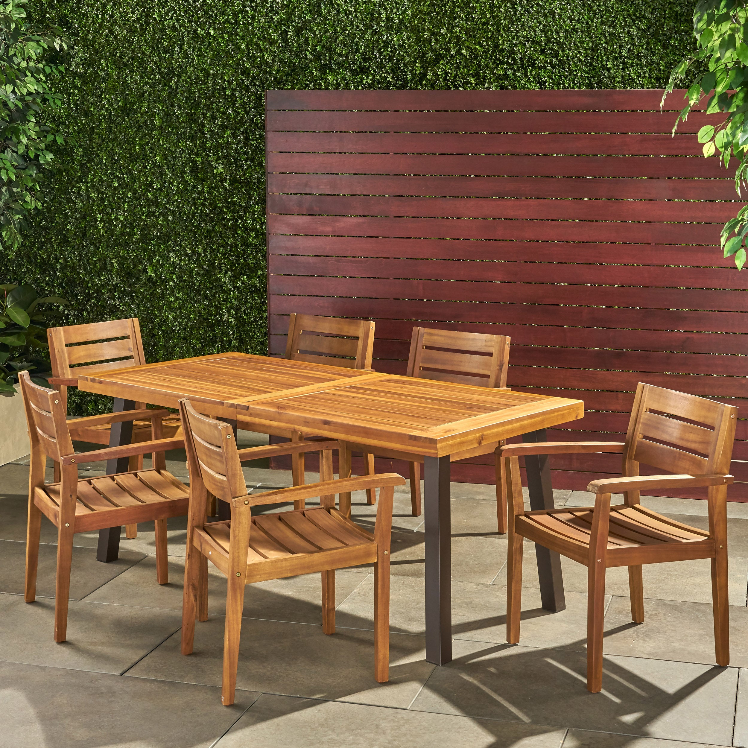 Pomelo Outdoor 7 Piece Teak Finish Acacia Wood Dining Set