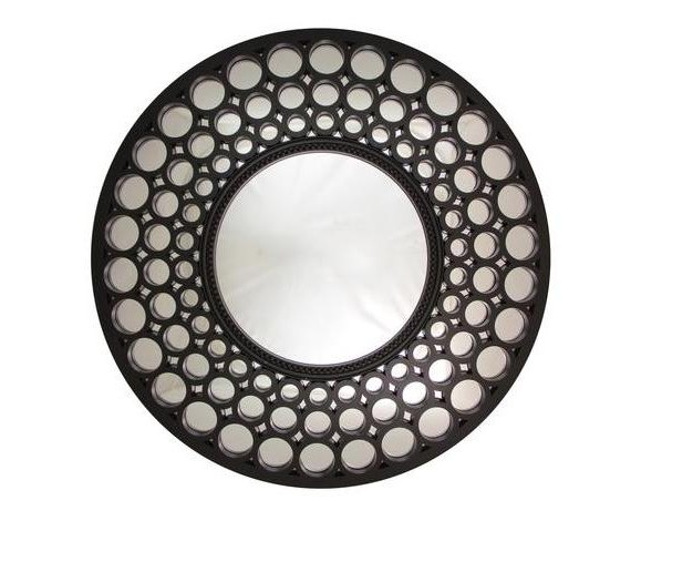 Glamorous Cascading Orbs Black Framed Round Wall Mirror