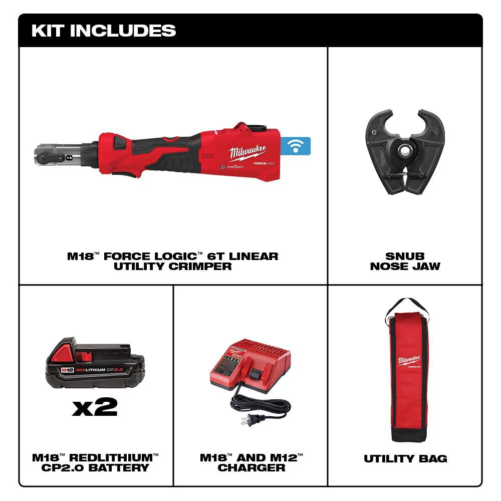 Milwaukee M18 FORCE LOGIC 6T Linear Utility Crimper Kit with Snub Nose Jaw 2978-22 from Milwaukee