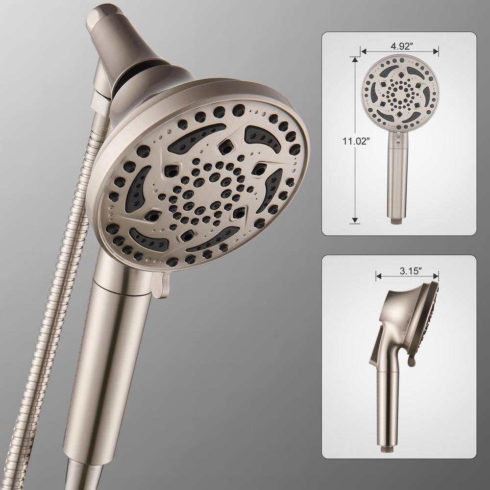 Zalerock 7-Spray Pattern 4.92 in. Wall Mount Handheld Shower Heads 1.8 GPM with Filter Removable Shower Hose in Brushed Nickel KSCF032