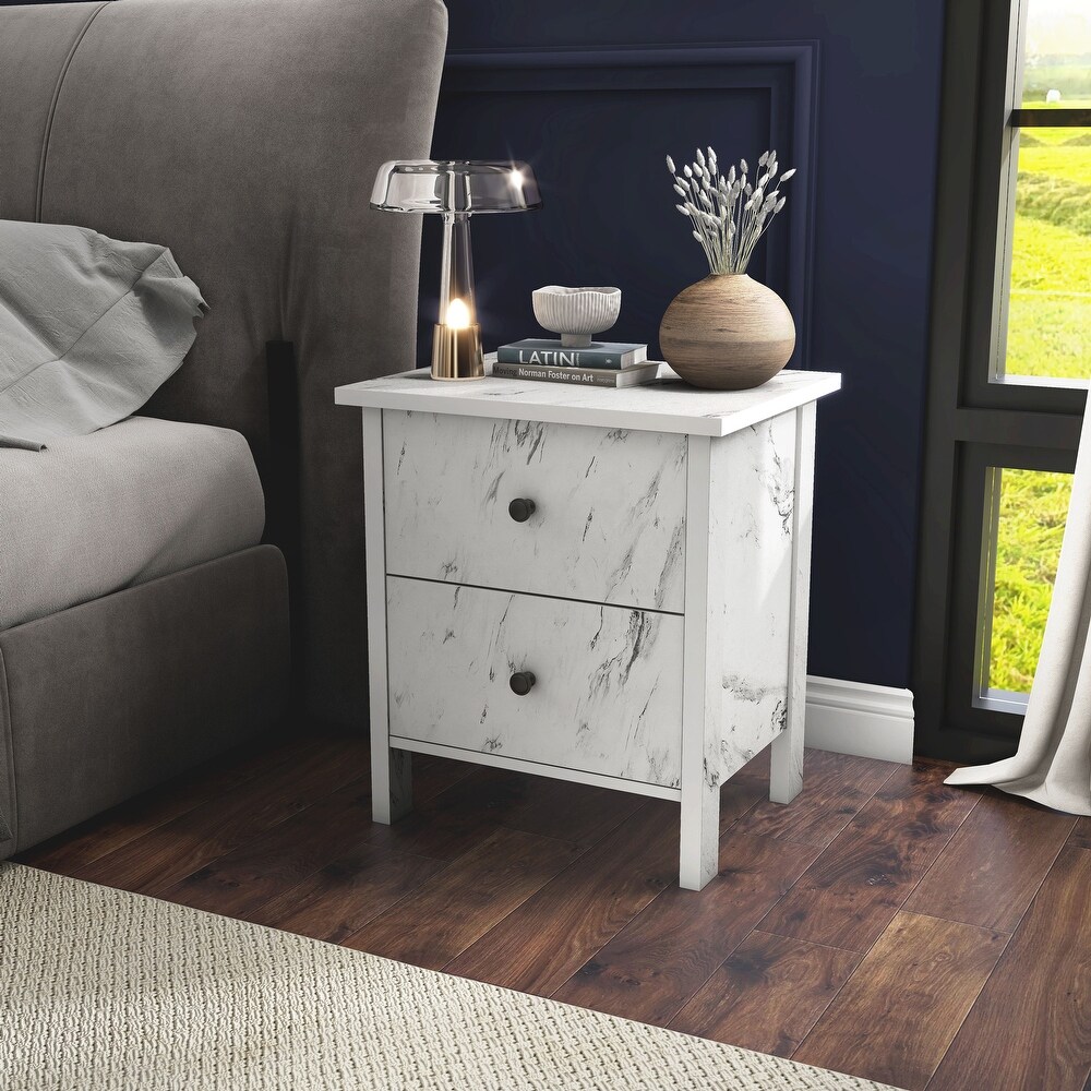 DH BASIC Transitional Neutral Finish 2 Drawer Nightstand by Denhour