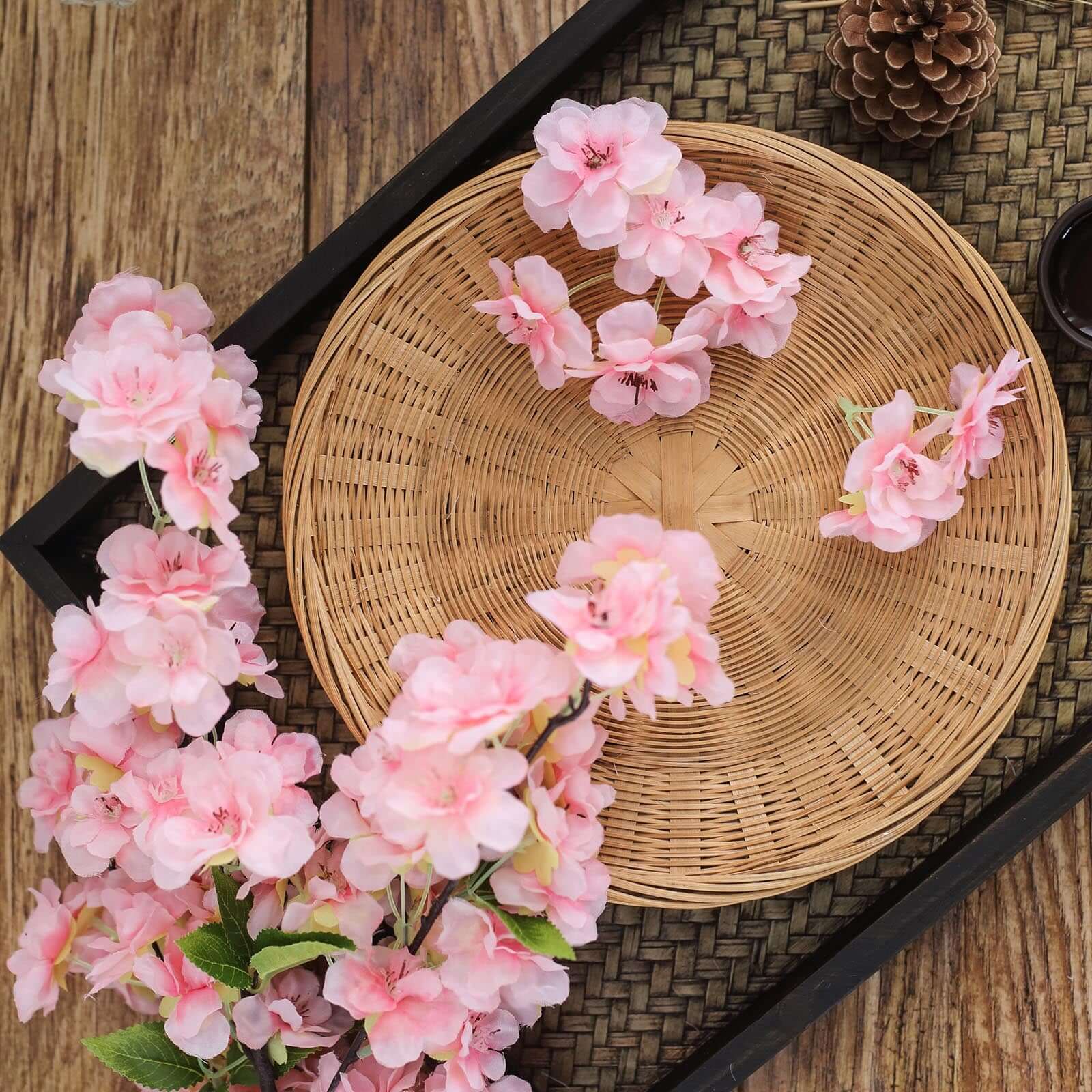 4 Bushes Pink Artificial Silk Cherry Blossom Flowers, Branches 40