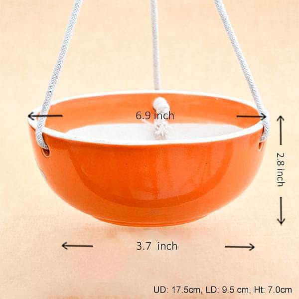 6.9 inch (18 cm) Bowl Hanging Round Ceramic Pot (Orange) (set of 2)