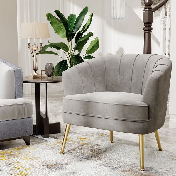 Velvet Accent Chair， Upholstered Modern Single Sofa Side Chair，Comfy Barrel Club Living Room Armchair