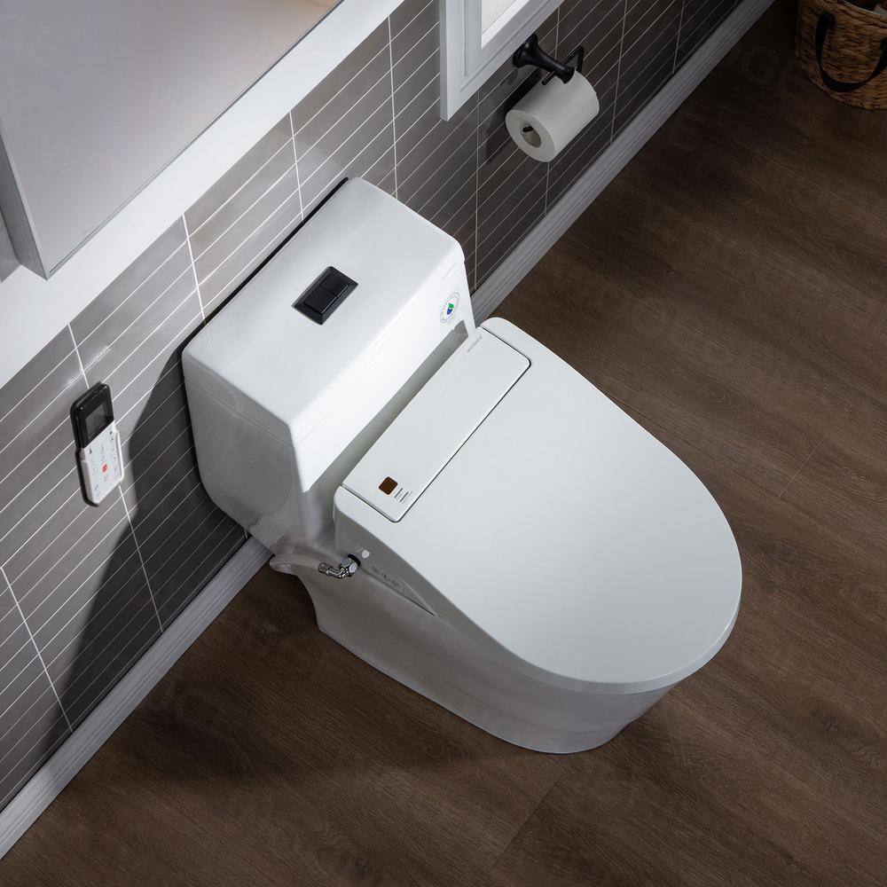 WOODBRIDGE Marsala 1-Piece 1.0 GPF1.6 GPF Dual Flush Elongated Toilet with Advance Smart Bidet Toilet in White HT0040