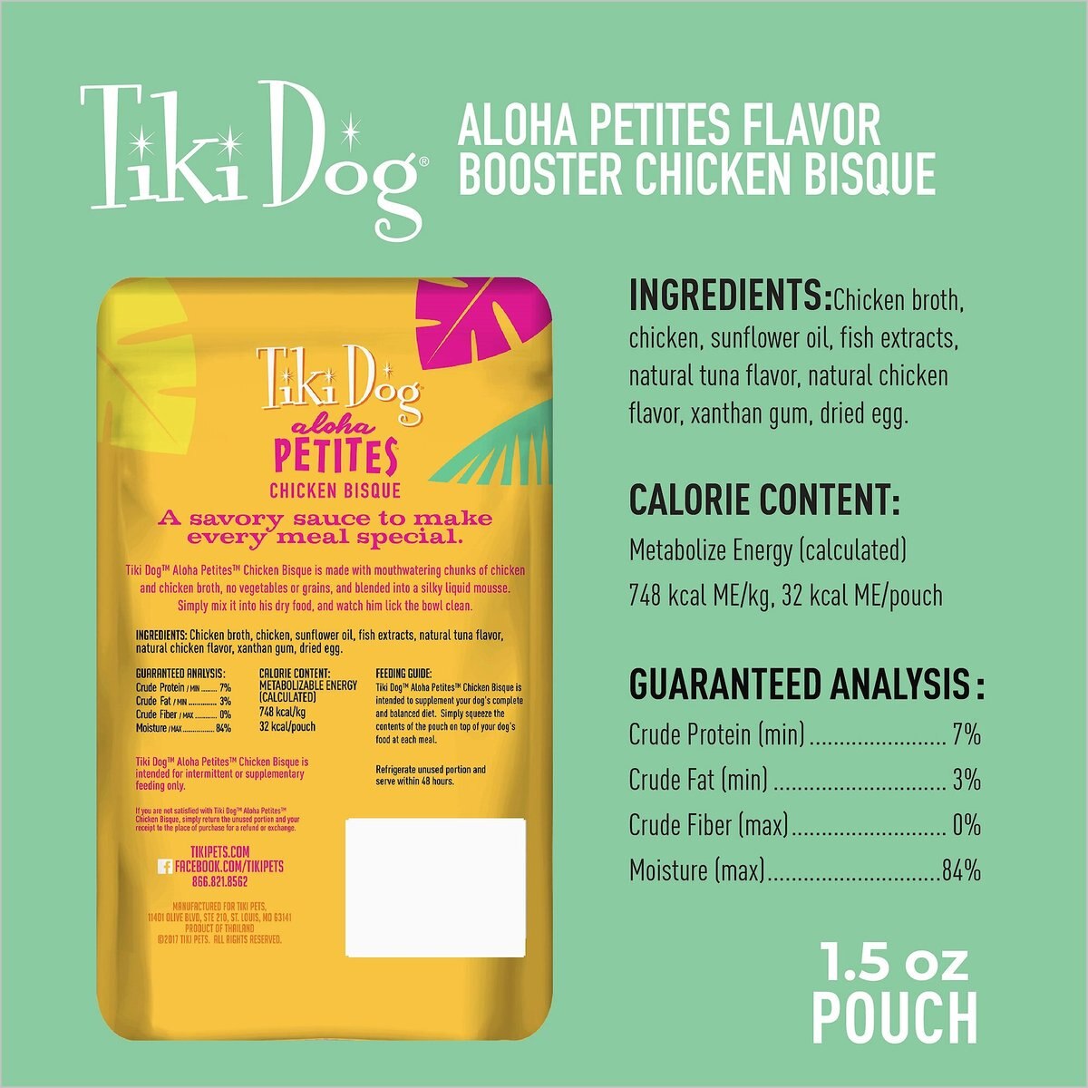 Tiki Dog Aloha Petites Flavor Booster Chicken Bisque Dog Food Topper， 1.5-oz pouch， case of 12