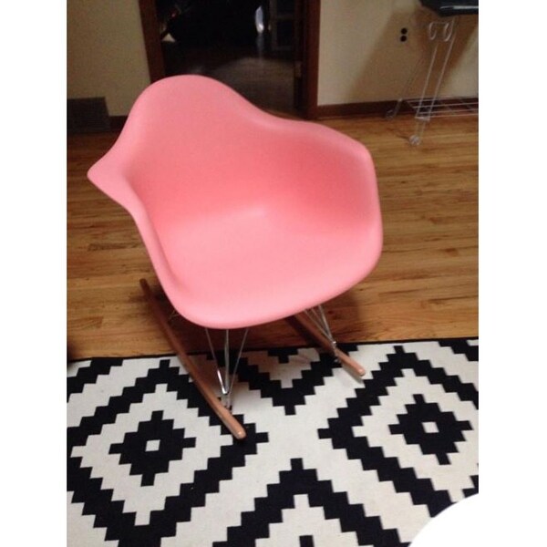 Coral Pink Natural Wood Metal Wire Plastic Rocker Chair Rocking Lounge Bedroom Living Room With Arms Back Nursery Accent