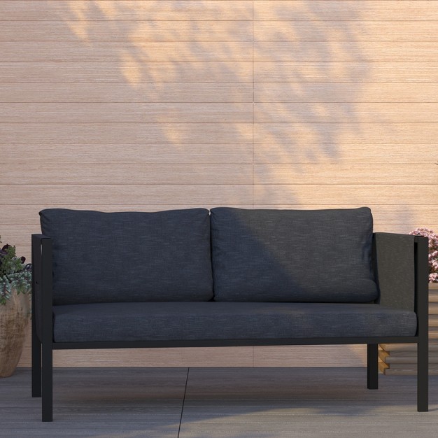 Merrick Lane Outdoor Love Seat sofa With Removable Fabric Cushions And Steel Frame