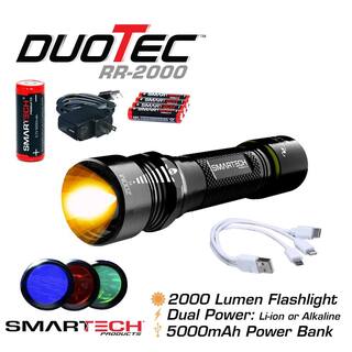 Smartech Products 2000 Lumen Dual Powered Rechargeable LED Flashlight and 5000 mAh Power Bank with 3 Color Lens RR-2000